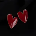 Close-up detail of glossy dark red heart enamel clip-on earrings with elegant gold trim. - Wine Red Large Heart Mosquito Coil Clip