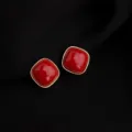 Retro burgundy square clip-on earrings with chic gold rim design for women elegant style. - Wine Red Gold Rim Square Mosquito Coil Clip