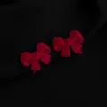 Red velvet bow earrings detail shot, elegant retro style jewelry accessory for women, chic design. - Wine Red Flocked Bow Mosquito Coil Clip