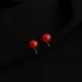 Red bead clip earrings detail shot, elegant wine red color with gold tone fittings. - Wine Red 8mm Red Agate Mosquito Coil Clip