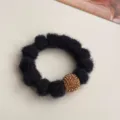Black furry hair tie with sparkly rhinestone ball, elegant elastic hair rope for daily styling. - Black Hairball Style (3377) / Black