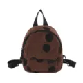 Cute brown corduroy mini backpack with black polka dots, casual vintage style daily shoulder bag. - Brown