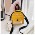 Cute yellow canvas mini backpack for women, casual crossbody bag with cute bear pendant. - With Pendant / Yellow