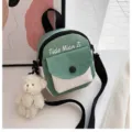 Small green canvas crossbody bag for women, cute color block shoulder bag with bear pendant. - With Pendant / Green