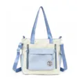 Canvas tote bag, blue and off-white colorblock style with star pattern, spacious shoulder bag. - Single Bag / Blue