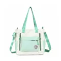 Japanese style canvas tote bag, large capacity shoulder bag with mint green and white color block. - Single Bag / Green