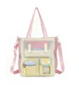 Japanese style college tote bag large capacity multi pocket canvas shoulder bag for student casual - Single Bag / Pink