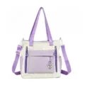 Color-block canvas tote bag for women, large capacity student shoulder bag with star pattern. - Single Bag / Purple