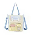 Japanese style canvas casual tote bag multi pocket crossbody shoulder bag for student - Single Bag / Blue