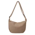 Khaki corduroy shoulder bag casual solid color crossbody bag with adjustable strap for women - Khaki