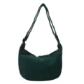 Dark green corduroy crossbody shoulder bag, stylish minimalist crescent bag for autumn. - Dark Green