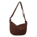 Borsa a tracolla morbida in velluto a coste marrone, borsa casual autunnale da donna. - Marrone scuro