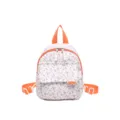 Kleiner Damen Rucksack mit Blumen Muster rosa Bluten und leuchtend orangen Gurten freizeit stil - Orange