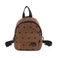 Cute brown corduroy mini backpack with black floral pattern, casual multi-use everyday bag. - Brown