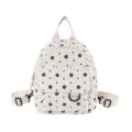 Mini casual canvas backpack with black floral pattern, cute daily daypack for women. - Off White