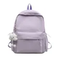 Light purple grid backpack for students with cute cloud pendant, stylish and spacious daily bag. - Single Bag + Charm / Purple