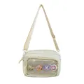 Japanese style beige ita bag crossbody shoulder bag with cute rabbit badges and mesh pocket. - No Badge Style / White