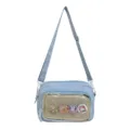 Light blue Japanese ita bag with clear window and cute rabbit badges, adjustable strap - Blue