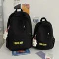 Classic black school backpack set with cute bear pendant, large capacity casual daypack. - Style Without Pendant / Small Black