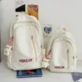 Minimalist solid color student school bag large capacity casual travel backpack set - Style Without Pendant / White Small