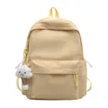 Light yellow checkered school backpack, simple casual student bookbag with cute cloud pendant. - Single Bag + Charm / Yellow