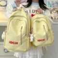 Casual canvas school backpack large capacity travel daypack for students and teens yellow - Style Without Pendant / Yellow Small