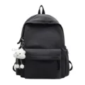 Dark grey plaid backpack for students, stylish school bag with a cute cloud pendant. - Gray
