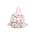 Cute strawberry print corduroy mini backpack front view, sweet style casual daily bag. - Style Without Pendant / White