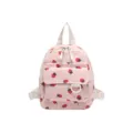 Pink corduroy backpack featuring sweet strawberry print, casual daily school bag for girls. - Style Without Pendant / Pink
