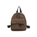Brown corduroy mini backpack with cute strawberry print, casual daily school bag for girls. - Style Without Pendant / Brown