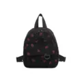 Black corduroy mini backpack with cute red strawberry print, casual college style school bag - Style Without Pendant / Black