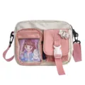 Rosa-weiße Canvas Umhängetasche für Damen, süße Ita Bag mit transparenter Vordertasche. - Weiß + Rosa
