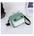 Green and white canvas small crossbody bag, stylish color block messenger bag for daily wear. - Green