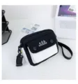 Black and white color block canvas small crossbody bag for women, trendy chic fashion style. - Black
