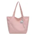 Pink star print women tote bag large capacity casual shoulder handbag with cute star pendant. - Single Bag / Pink