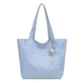 Light blue tote bag for women with silver star print, stylish large capacity handbag. - Single Bag / Blue