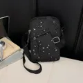 Black Star Pattern Crossbody Phone Bag Casual Mini Shoulder Bag with Adjustable Strap. - Black