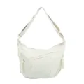 Japanese style white canvas shoulder bag, casual large capacity dumpling crossbody bag for women. - White