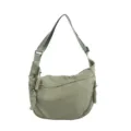 Green nylon crossbody dumpling bag, minimalist casual hobo shoulder bag for daily use style. - Dark Green