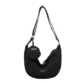 Black canvas dumpling crossbody bag casual commuter hobo shoulder bag with round pouch - Black