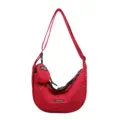 Red canvas crossbody dumpling bag with small pouch, casual hobo shoulder bag for women. - Red
