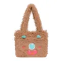 Cute fluffy monster plush handbag for women, soft furry shoulder tote bag with big eye. - Coffee