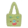 Cute green fluffy monster shoulder bag for women, soft plush daily casual tote handbag. - Green