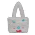 Cute fluffy monster tote bag for women, soft plush shoulder bag with lovely cartoon face design. - White