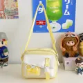 Cute yellow white canvas crossbody bag for women, casual student messenger bag variant. - Yellow
