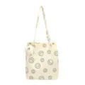 Casual corduroy tote bag for women, cute smiley print, large capacity shoulder bag. - Single Bag / White