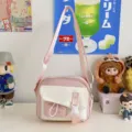 Pink canvas crossbody bag cute casual shoulder bag for women daily student travel cute style - Pink