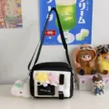 Canvas crossbody bag with cute plush star charms, casual black and white shoulder bag. - Black with Pendant