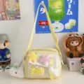 Cute canvas crossbody bag for women casual ins style messenger bag with plush star charms - Yellow with Keychain