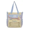 Cute colorblock canvas tote bag with clear pocket, kawaii aesthetic shoulder bag for daily use. - Style Without Pendant / Blue